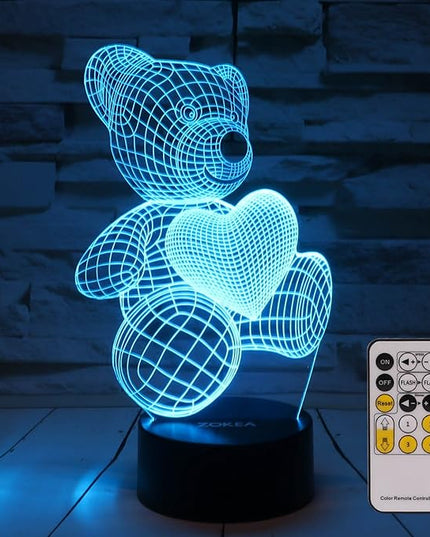 Night Light 3D lamp 7 Colors Changing Nightlight with Smart Touch & Remote Control 3D Night Light for Kids or as Gifts for Women Kids Girls Boys (Teddy Bear) - LeafyLoom
