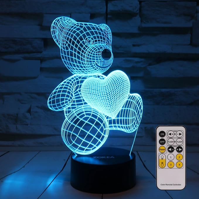 Night Light 3D lamp 7 Colors Changing Nightlight with Smart Touch & Remote Control 3D Night Light for Kids or as Gifts for Women Kids Girls Boys (Teddy Bear) - LeafyLoom