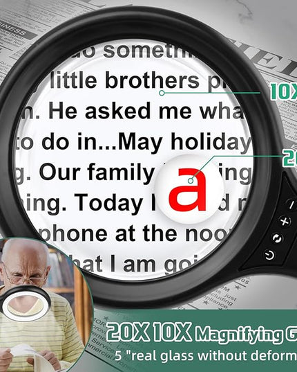 NZQXJXZ Large 2-in-1 Magnifying Glass with 72 LEDs Light and Stand 20X 10X Magnifying Lamp with Large Base and Clamp, 3 Color Modes and 10 Stepless Dimmable, Hands Free Desk Magnifier for Close Work - LeafyLoom