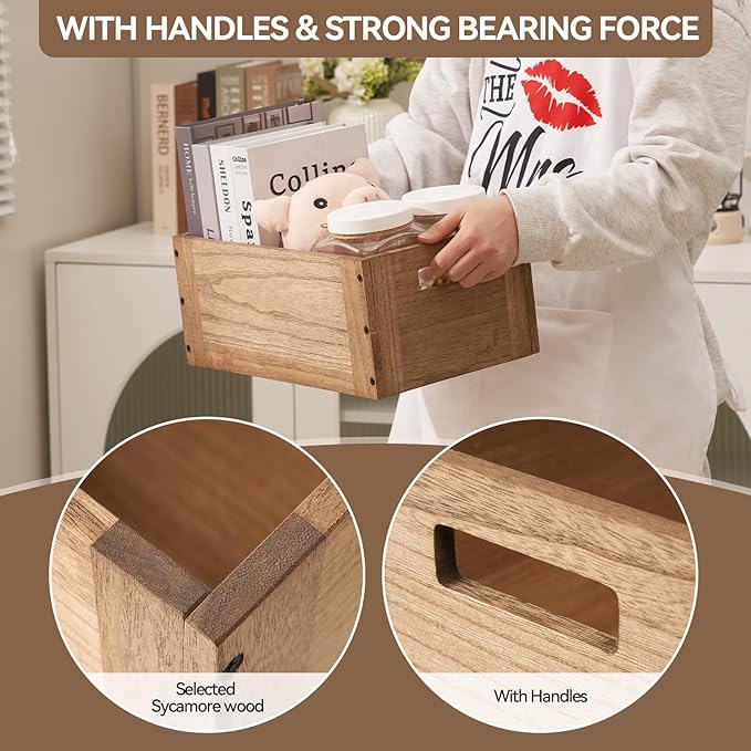 KIRIGEN Stackable Wood Storage Cube /Basket/ Bins Organizer for Home Books Clothes Toy - Modular Open Cubby Storage System - Office Bookcase Closet Shelves C15-DBR - LeafyLoom
