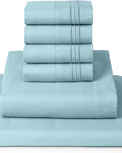 Mellanni King Sheets Set - 6 PC Iconic Collection Bedding Sheets & Pillowcases - Hotel Luxury, Ultra Soft, Cooling Bed Sheets - Deep Pocket up to 16 inch - 6 PC (King, Aqua w/Extra Pillow Cases) - LeafyLoom
