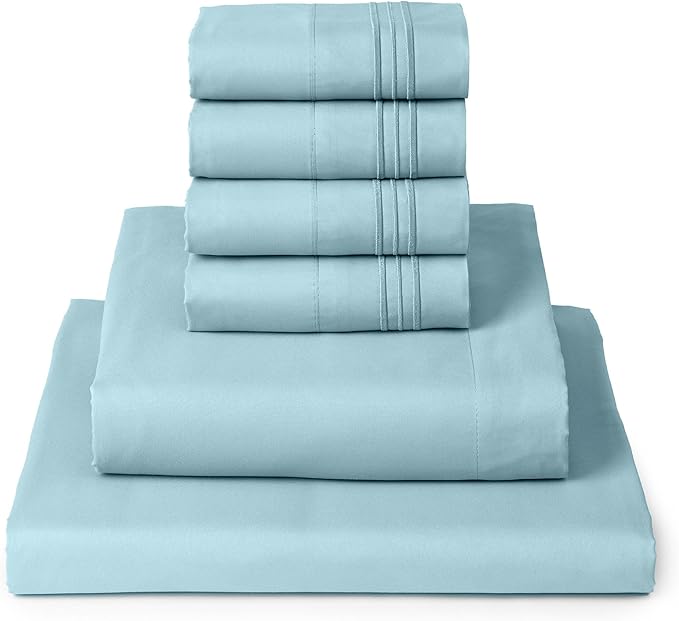 Mellanni King Sheets Set - 6 PC Iconic Collection Bedding Sheets & Pillowcases - Hotel Luxury, Ultra Soft, Cooling Bed Sheets - Deep Pocket up to 16 inch - 6 PC (King, Aqua w/Extra Pillow Cases) - LeafyLoom