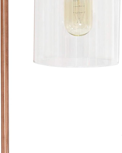 Simple Designs LD1036-RGD Bronson Antique Style Industrial Iron Lantern Desk Bedside Glass Shade Table Lamp, Rose Gold - LeafyLoom