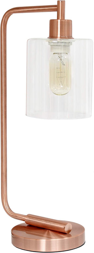 Simple Designs LD1036-RGD Bronson Antique Style Industrial Iron Lantern Desk Bedside Glass Shade Table Lamp, Rose Gold - LeafyLoom