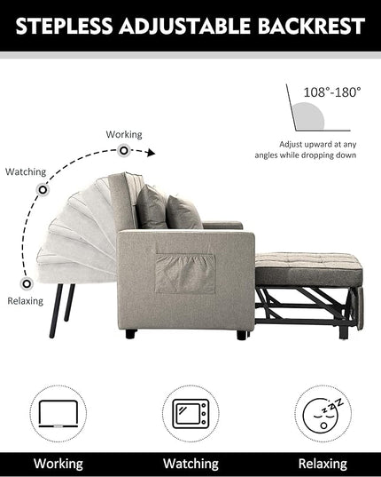 XSPRACER [UPDATED] Convertible Chair Bed, Sleeper Chair Bed 3 in 1, Stepless Adjustable Backrest,Armchair, Sofa, Bed, Linen, Khaki, Single One - LeafyLoom