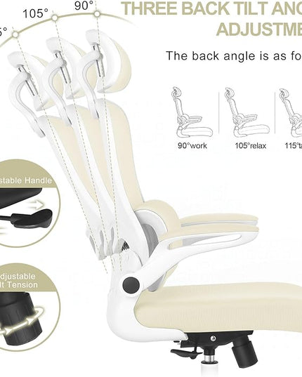 Misolant Ergonomic Office Chair, Desk Chair with Lumbar Support, Mesh Office Chair, Ergonomic Chair with Adjustable Headrest and Armrest, Comfortable Office Chair for Home Beige - LeafyLoom