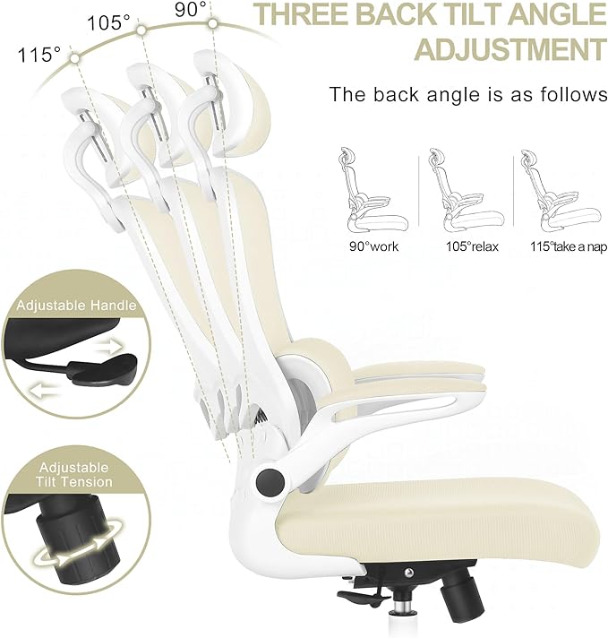 Misolant Ergonomic Office Chair, Desk Chair with Lumbar Support, Mesh Office Chair, Ergonomic Chair with Adjustable Headrest and Armrest, Comfortable Office Chair for Home Beige - LeafyLoom