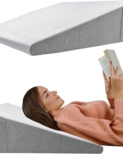 8" Bed Wedge Pillow for Sleeping, Triangle Pillow Memory Foam Top Wedge Pillow for Head, Back, Knee Support Leg Elevation Pillows for Acid Reflux, Reading, with Remover Washable Cover - LeafyLoom