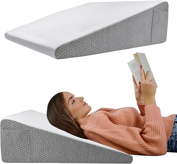 8" Bed Wedge Pillow for Sleeping, Triangle Pillow Memory Foam Top Wedge Pillow for Head, Back, Knee Support Leg Elevation Pillows for Acid Reflux, Reading, with Remover Washable Cover - LeafyLoom