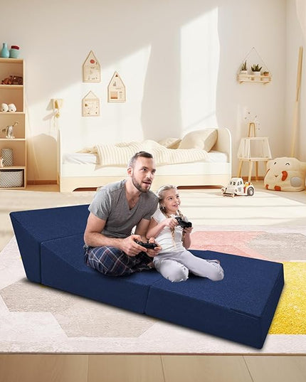 Folding Sleeper Chair Bed with Pillow Memory Foam Futon Sofa Couch Bed Lazy Chair for Living Room/Home Office/Apartment/Upstairs Loft，Washable Cover,Dark Blue - LeafyLoom