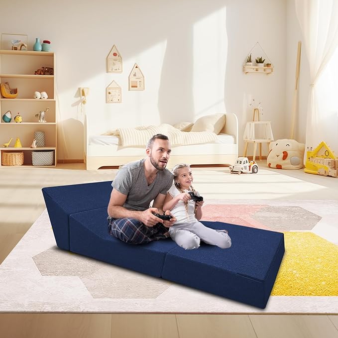 Folding Sleeper Chair Bed with Pillow Memory Foam Futon Sofa Couch Bed Lazy Chair for Living Room/Home Office/Apartment/Upstairs Loft，Washable Cover,Dark Blue - LeafyLoom
