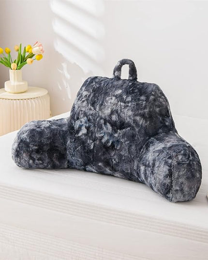 A Nice Night Faux Fur Reading Pillow Bed Wedge Large Adult Children Backrest with Arms Back Support for Sitting Up in Bed/Couch for Bedrest,Tie Dyed Gray - LeafyLoom