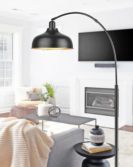 Arc Floor Lamps for Living Room, Modern Farmhouse Floor Lamp with Remote Control, Floor Lamp with 360° Adjustable Hanging Dome Shade, Dimmable Tall Lamp with 9W LED Bulb (Black, 1 PACK) - LeafyLoom