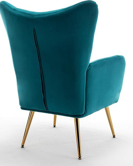 US Pride Furniture Modern Accent Chair with Ergonomic High Wingback, Microfiber Upholstered Armchair with Metal Legs for Living Room, Bedroom, Office or Vanity, Dark Teal - LeafyLoom