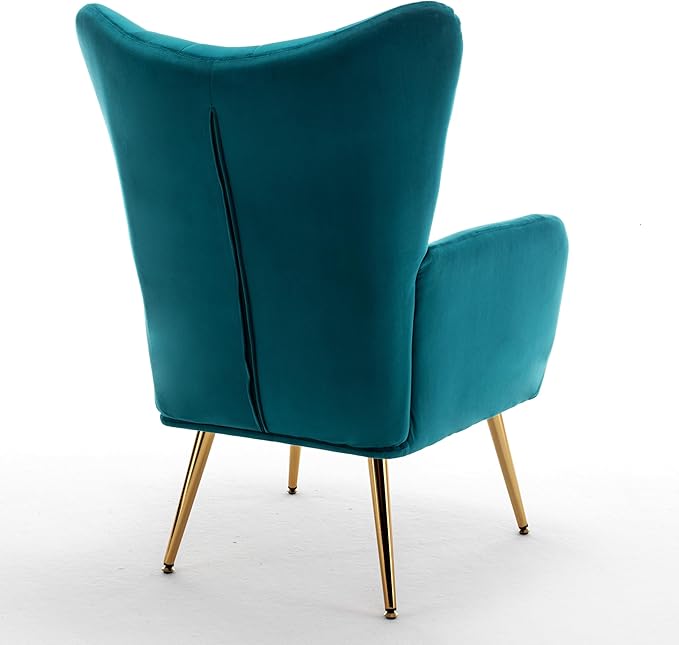 US Pride Furniture Modern Accent Chair with Ergonomic High Wingback, Microfiber Upholstered Armchair with Metal Legs for Living Room, Bedroom, Office or Vanity, Dark Teal - LeafyLoom