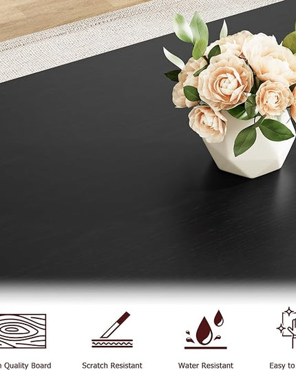 IDEALHOUSE Kitchen Table with Benches, Dining Table Benches Set for 4-6, Rectangular Kitchen Table Set with Sturdy Metal Frame, Saving Space for Kitchen, Dining Room, Apartment, 55", Black - LeafyLoom