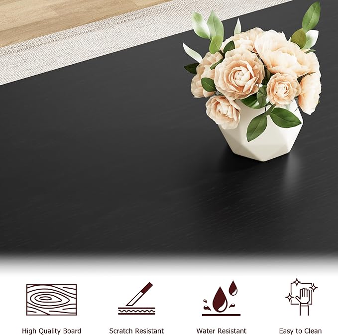 IDEALHOUSE Kitchen Table with Benches, Dining Table Benches Set for 4-6, Rectangular Kitchen Table Set with Sturdy Metal Frame, Saving Space for Kitchen, Dining Room, Apartment, 55", Black - LeafyLoom