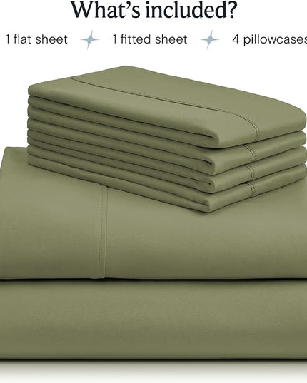 LuxClub 6 PC Queen Sheet Set, Breathable Luxury Bed Sheets, Deep Pockets 18" Eco Friendly Wrinkle Free Cooling Sheets Machine Washable Hotel Bedding Silky Soft - Olive Queen - LeafyLoom