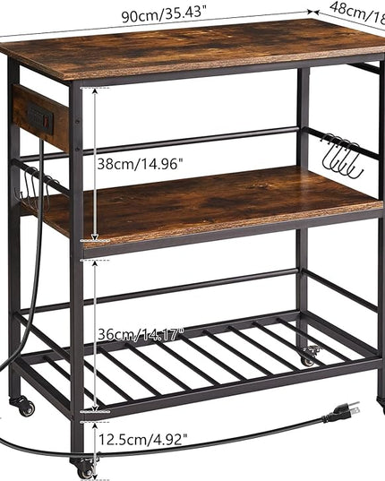 IBUYKE Kitchen Island with 3 Shelves, Island Table for Kitchen with Power Outlet,Kitchen Cart with Large Worktop,Rolling Bar Cart for Home, Outdoor, Kitchen, Living Room TMJ024H - LeafyLoom