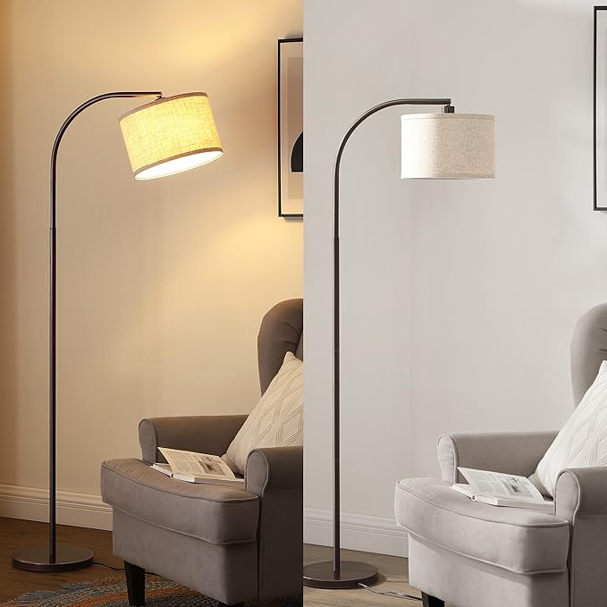 DEWENWILS Modern Arc Floor Lamp, Corner Lamp for Living Room, Minimalist Standing Tall Arched Light with Adjustable Line Lampshade, Bedroom, Home Office, Simple Design Farmhouse Style (Bronze) - LeafyLoom