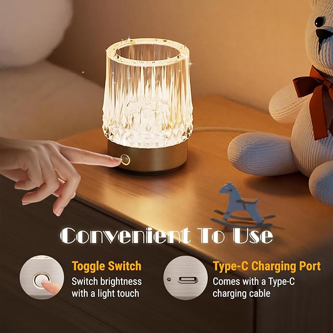 KOSTA Crystal Table Lamp Premium Vase Rechargeable Crystal Vase Lamp Heavy Handmade Modern Vases for Decor Home Bedroom Kitchen Office Living Room Birthday Gift - LeafyLoom