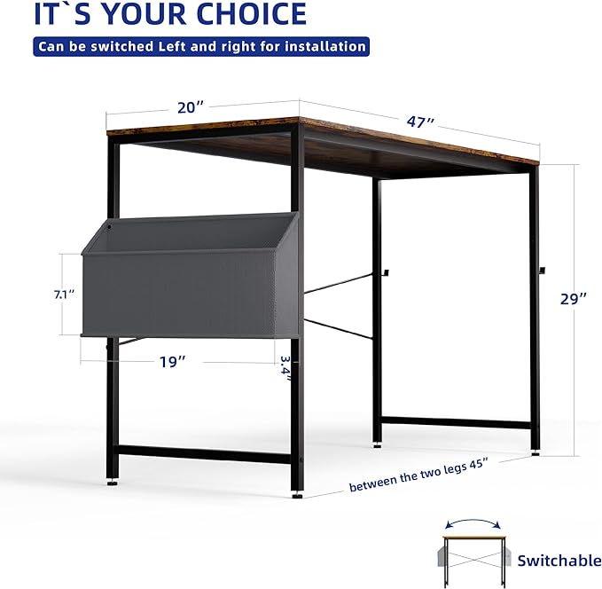 Pamray 47 Inch Computer Desk for Small Spaces with Storage Bag, Home Office Work Desk with Headphone Hook, Small Office Desk Study Writing Table - LeafyLoom