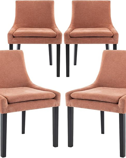 COLAMY Modern Dining Chairs Set of 4, Upholstered Corduroy Accent Side Leisure Chairs with Mid Back and Wood Legs for Living Room/Dining Room-Pink - LeafyLoom