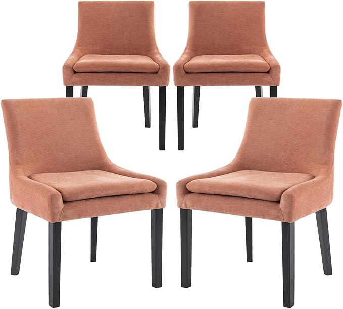 COLAMY Modern Dining Chairs Set of 4, Upholstered Corduroy Accent Side Leisure Chairs with Mid Back and Wood Legs for Living Room/Dining Room-Pink - LeafyLoom