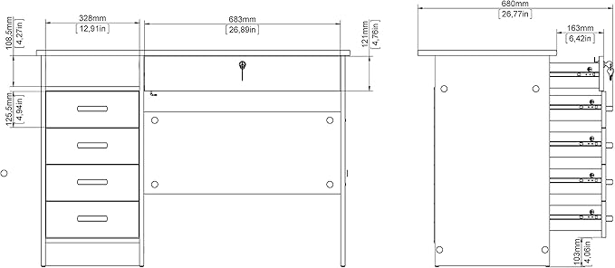 Tvilum, Oak Structure Walden Desk with 5 Drawers - LeafyLoom