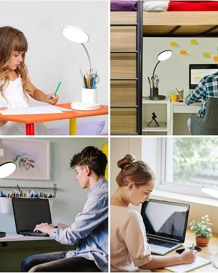 comzler Small Desk Lamp for Kids, LED Desk Lamps with Pen Phone Holder, White Desk Light for Home Office,8W 3 Modes Dimmable LED Desk Light for Kids, Desktop Study Lamps for Bedrooms - LeafyLoom