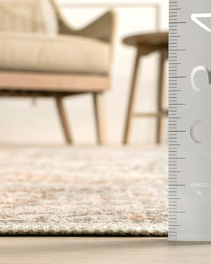 nuLOOM 5x8 Machine Washable Rain Haven Vintage Medallion Area Rug, Light Grey, Traditional Faded Design, Non-Slip Backing, Stain Resistant, For Bedroom, Dining Room, Living Room, Kitchen - LeafyLoom