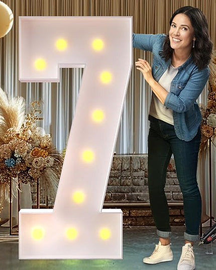 Rielmox Marquee Light Up Number 7, 4FT Large Birthday Decorations Party Decor White Anniversary Decoration w/Warm Lights for Boys Girls Kids Teens Adults - LeafyLoom