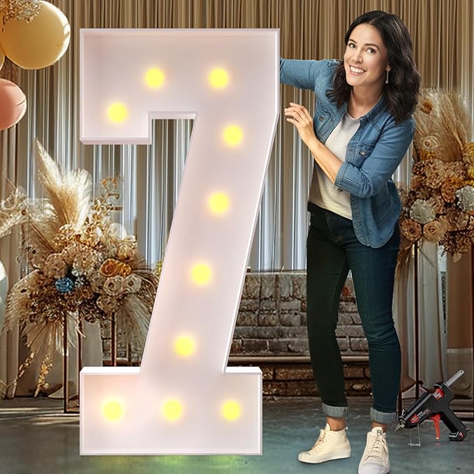 Rielmox Marquee Light Up Number 7, 4FT Large Birthday Decorations Party Decor White Anniversary Decoration w/Warm Lights for Boys Girls Kids Teens Adults - LeafyLoom