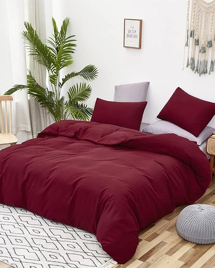 Burgundy Comforter Full Size Dark Red Bedding Set Soft Pure Burgundy Comforter Set Durable Burgundy 3 PCs Bed Set 1 Comforter with 2 Pillowcases - LeafyLoom