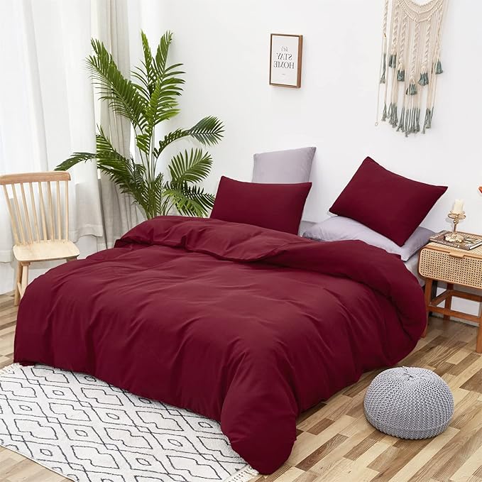 Burgundy Comforter Full Size Dark Red Bedding Set Soft Pure Burgundy Comforter Set Durable Burgundy 3 PCs Bed Set 1 Comforter with 2 Pillowcases - LeafyLoom