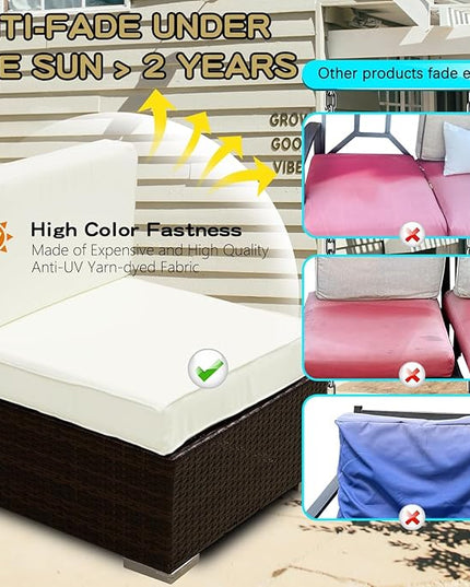 ClawsCover 13Pack Outdoor Seat and Back Cushions Replacement Covers Fit for 7Pieces Wicker Rattan Patio Furniture Set Sectional Couch with Dining Table and Ottoman,Cream-Include Cover Only - LeafyLoom