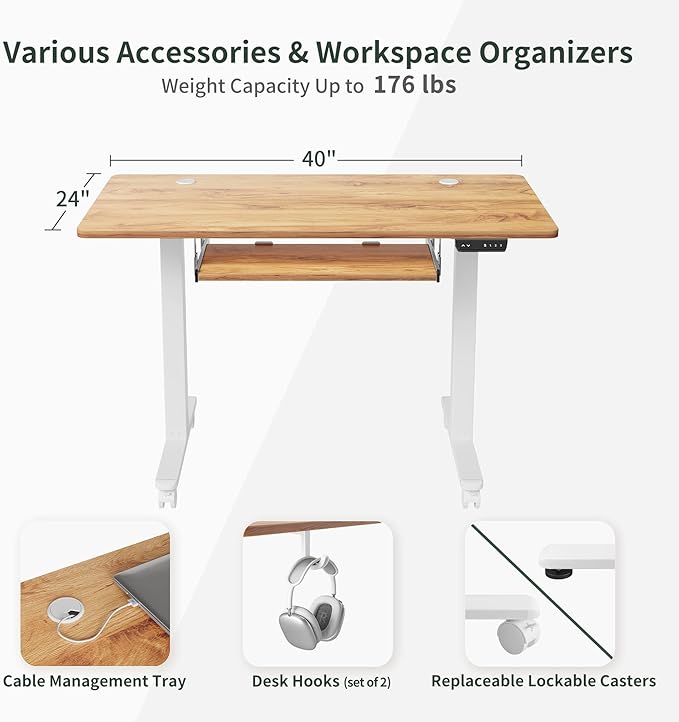FEZIBO Standing Desk with Keyboard Tray, 40 × 24 Inches Electric Height Adjustable Desk, Sit Stand Up Desk, Computer Office Desk, Light Rustic - LeafyLoom