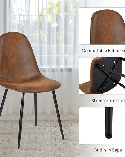 FurnitureR Dining Chairs Comfortable Upholstered Side Seating Armless for Home Kitchen Bedroom Living Room Guest Restaurant Cafe (Brown, Set of 4) - LeafyLoom