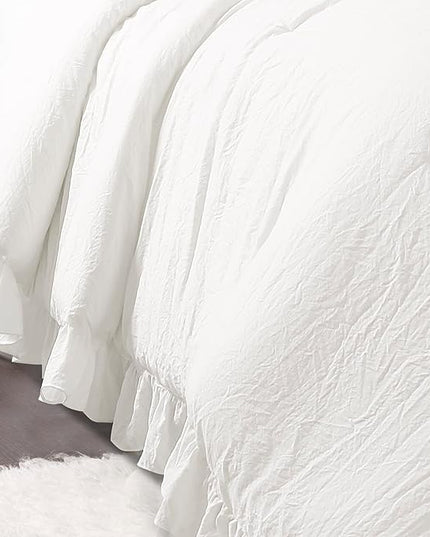 Lush Decor Reyna Ruffle Comforter Set - 3 Piece Cozy Ruffled Bedding Set - Timeless Elegance and Comfort for Bedroom - King, Pure White - LeafyLoom