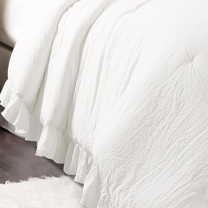 Lush Decor Reyna Ruffle Comforter Set - 3 Piece Cozy Ruffled Bedding Set - Timeless Elegance and Comfort for Bedroom - King, Pure White - LeafyLoom