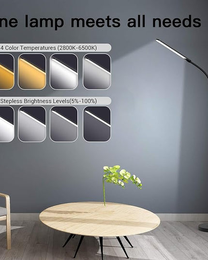 NXONE Led Floor Lamp,Modern Reading Adjustable Standing Height 4 Colors and Stepless Brightness Work Lamp for Living Room Bedroom Reading, Black - LeafyLoom