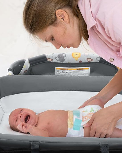 5 in 1 Infant Newborn Baby Crib,Baby Bassinet Bedside Cribs,Pack and Play with Bassinet and Changing Table,Portable Travel Baby Playpen with Bassinet Toys & Music Box,Portable Travel Crib,Dark Gray - LeafyLoom