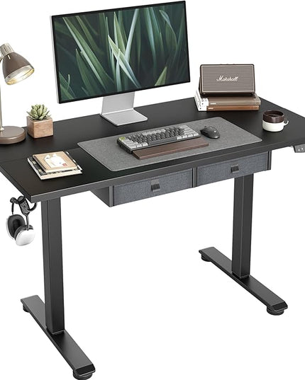 Standing Desk with 2 Drawers, Adjustable Height Electric Desk with Storage, 48 x 24 Inches Sit Stand Up Computer Table for Work Office Home, Black - LeafyLoom