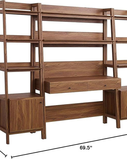 Modway Bixby 3-Piece Home Office Desk and Bookshelf Display Case in Walnut - LeafyLoom