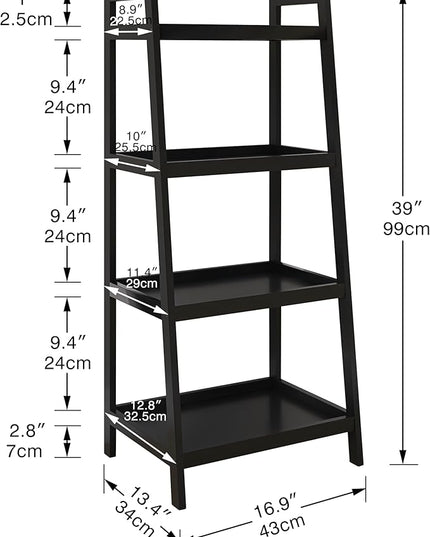 SMIBUY Bamboo Bookshelf, Bathroom Storage Rack Organizer, Plant Flower Display Stand Floor Standing with 4 Tier Open Shelves and Handles (Black) - LeafyLoom