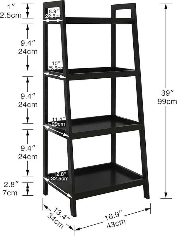 SMIBUY Bamboo Bookshelf, Bathroom Storage Rack Organizer, Plant Flower Display Stand Floor Standing with 4 Tier Open Shelves and Handles (Black) - LeafyLoom