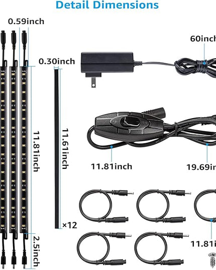TORCHSTAR LED Safe Lighting Kit, (6) 12 Inch Linkable Light Bars + Rocker Switch + UL Power Adapter, 900LM, Input 100-240V, for Under Cabinet Gun Safe Locker Closet Showcase, 5000K Daylight TORCHSTAR