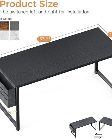 ODK Computer Desk Large Office Desk, 55 Inch Gaming Desk with Storage, Modern PC Desk Work Table with Headphone Hook for Home Office, Black - LeafyLoom
