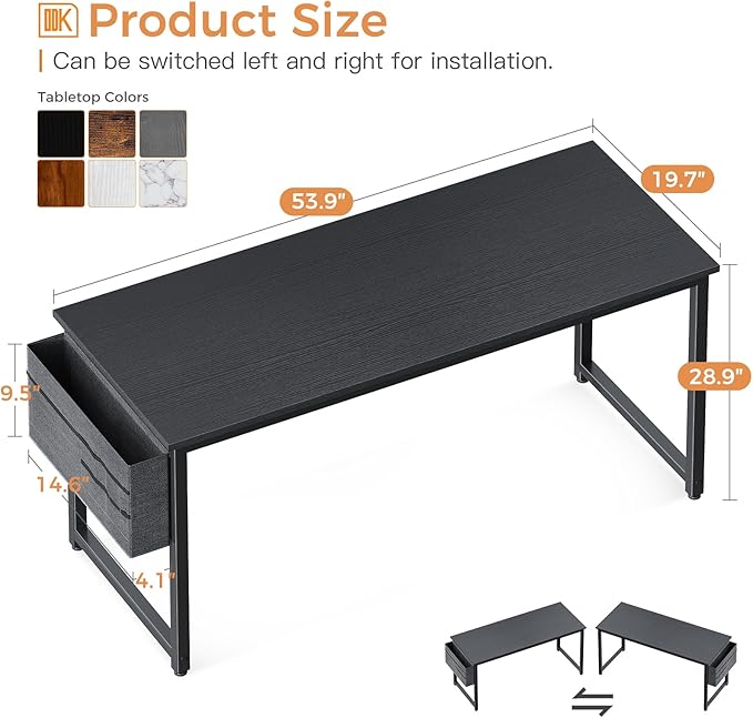 ODK Computer Desk Large Office Desk, 55 Inch Gaming Desk with Storage, Modern PC Desk Work Table with Headphone Hook for Home Office, Black - LeafyLoom