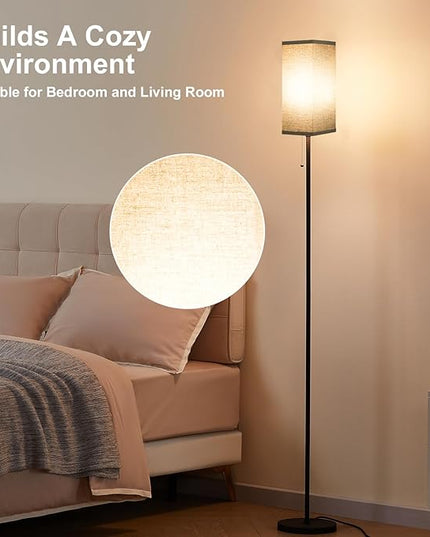 Black Floor Lamps for Living Room - 3 Color Temperature Standing Lamps with Pull Chain Switch, Tall Lamp for Office Home Nursery and Hotel, Pole Lamp with Black Lampshade for Reading - LeafyLoom